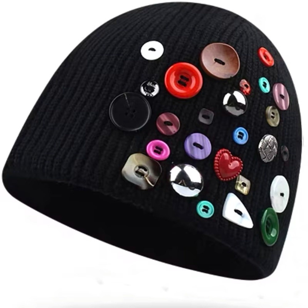 Bunte Knopfmütze, Unregelmäßig – Beanie Cuffed Knit Bewertung und Preis